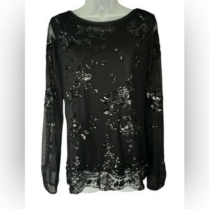 WHBM Sequined Black Holiday Top
